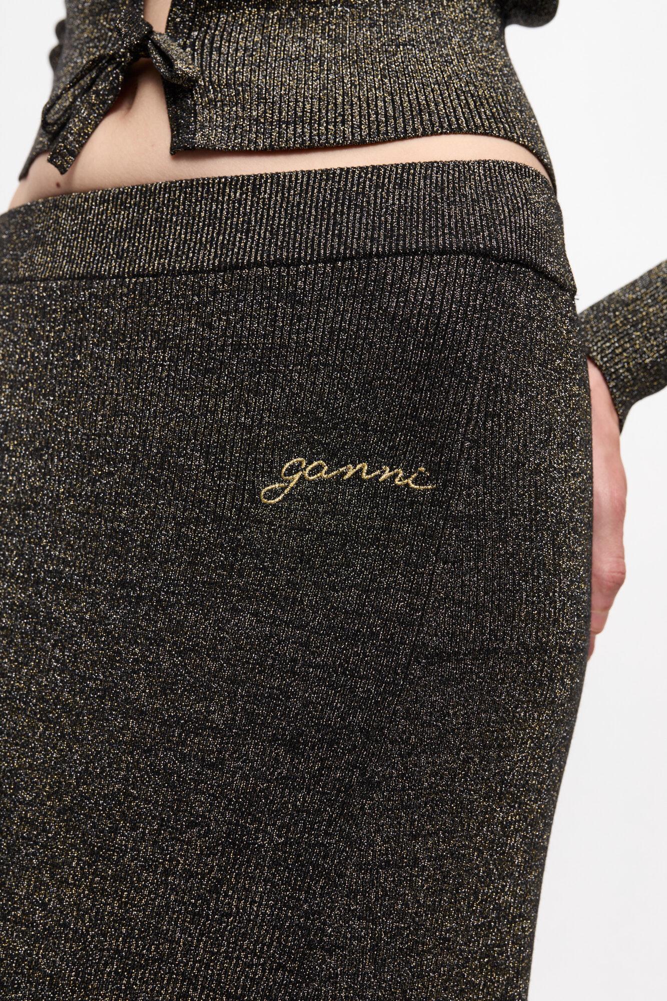 Black and Gold Sparkle Rib Maxi Skirt Product Image