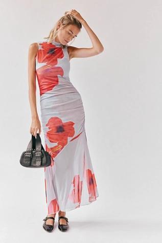 Saemdi Red Floral Mesh Maxi Dress Product Image