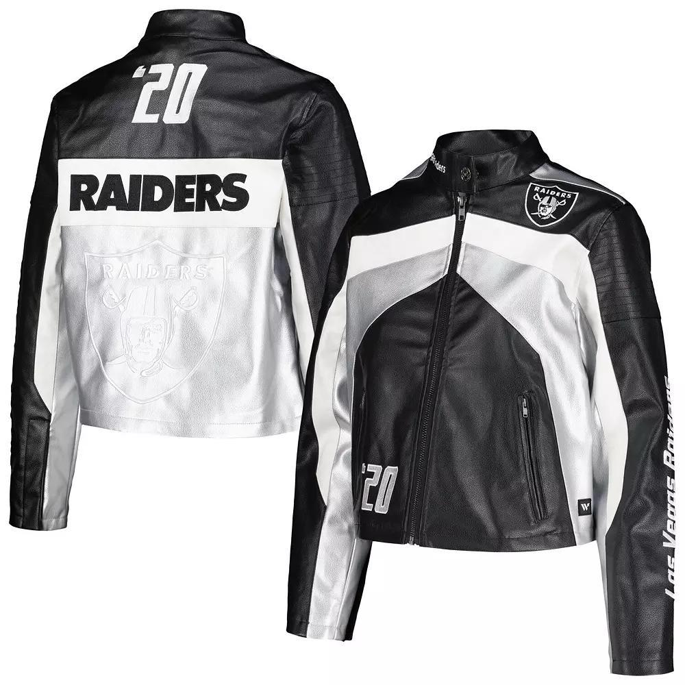 Women's The Wild Collective  Black Las Vegas Raiders Faux Leather Full-Zip Racing Jacket, Size: Large, Lvr Black Product Image