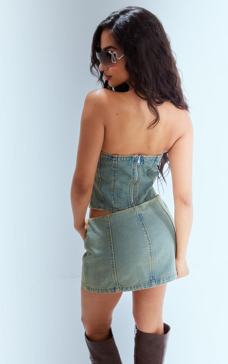 Petite Vintage Bleach Wash Bandeau Denim Corset Top Product Image