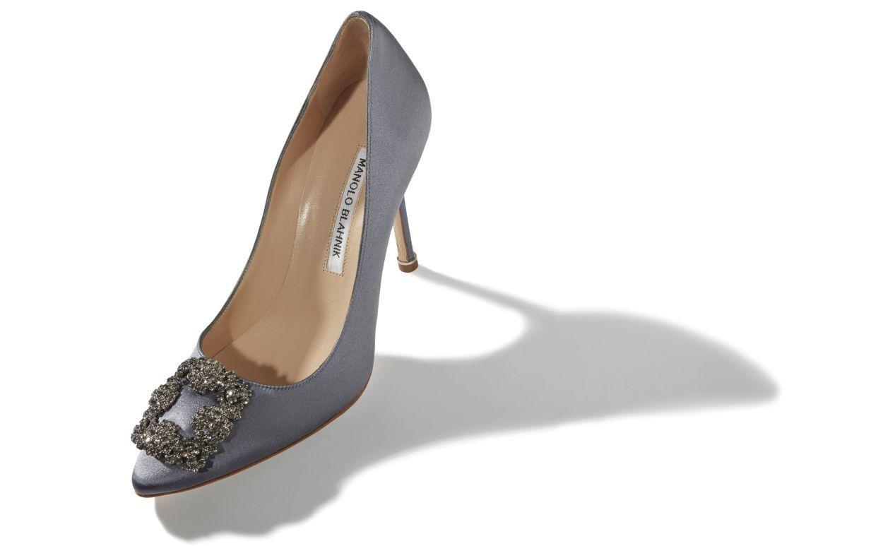 HANGISI Grey Satin Jewel Buckle Pumps Product Image