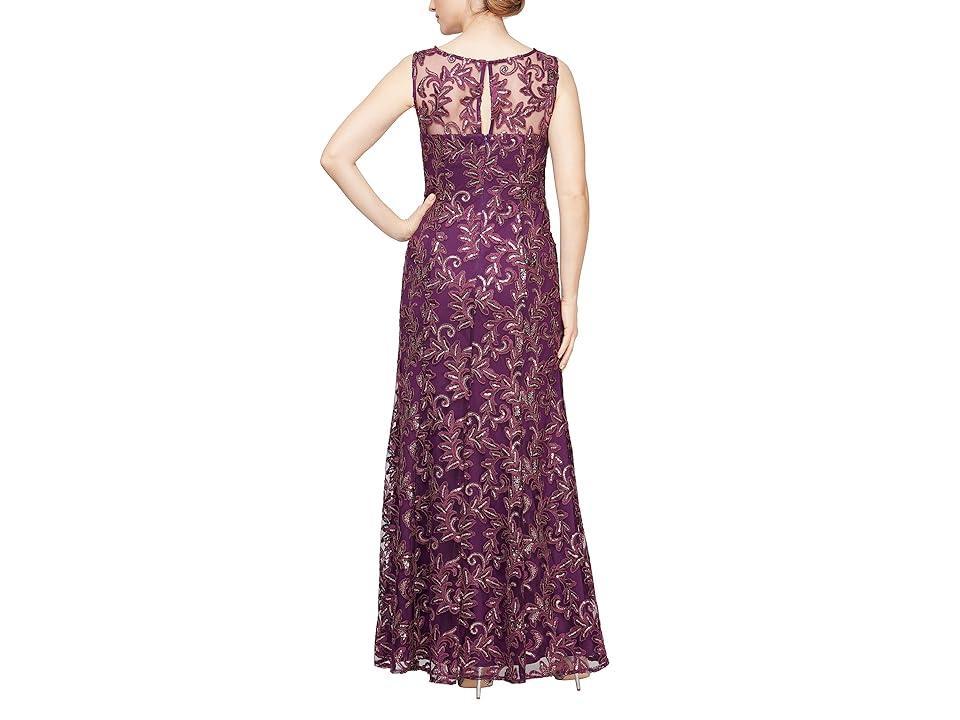 Alex Evenings Long Embroidered Gown with Sweetheart Illusion Neckline and Chiffon Shawl (Plum) Women's Dress Product Image