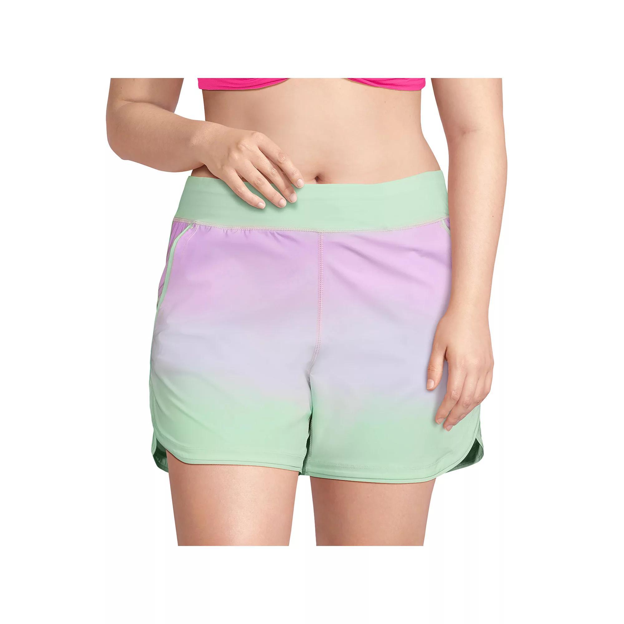 Plus Size Lands' End 5" Quick Dry Swim Shorts With Panty, Women's, Size: 22 W, Purple Mint Ombre Product Image