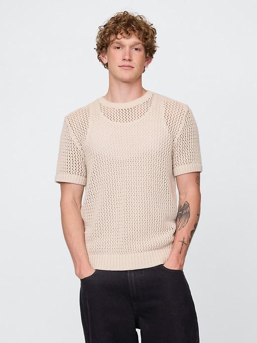 Crochet Mesh Crewneck T-Shirt Product Image