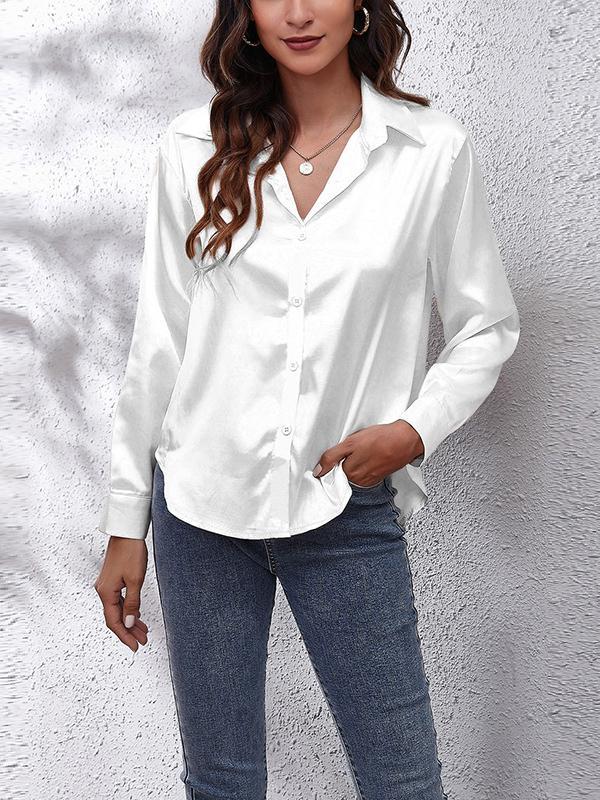 Long Sleeves Loose Solid Color Lapel Blouses Product Image