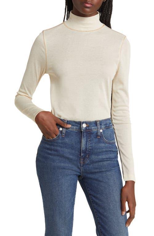 Madewell Semi-Sheer Mockneck Tee (Heather Light Oatmeal) Women's T Shirt Product Image