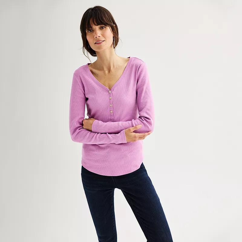 Womens Sonoma Goods For Life Rib Long Sleeve Henley Product Image