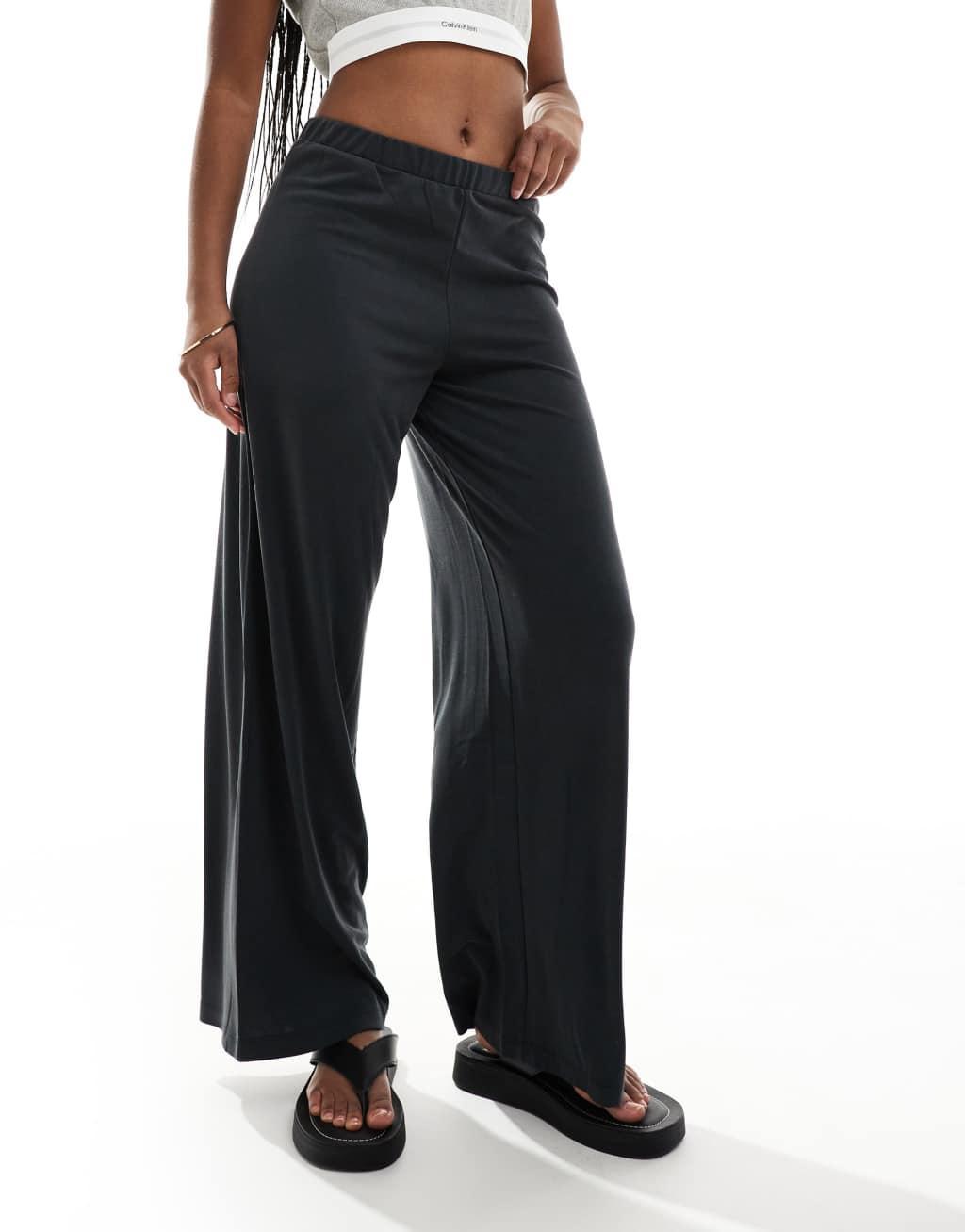 Monki straight leg casual soft pants in black  Product Image