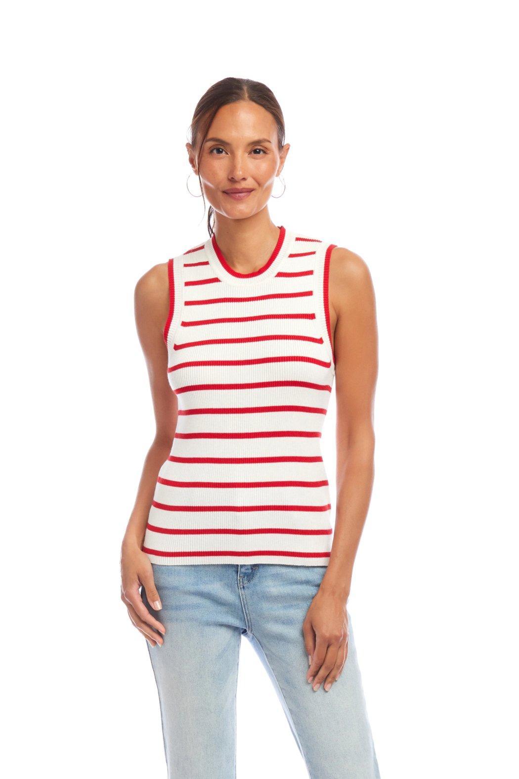 Stripe Ribbed Sweater Tank - Red Product Image
