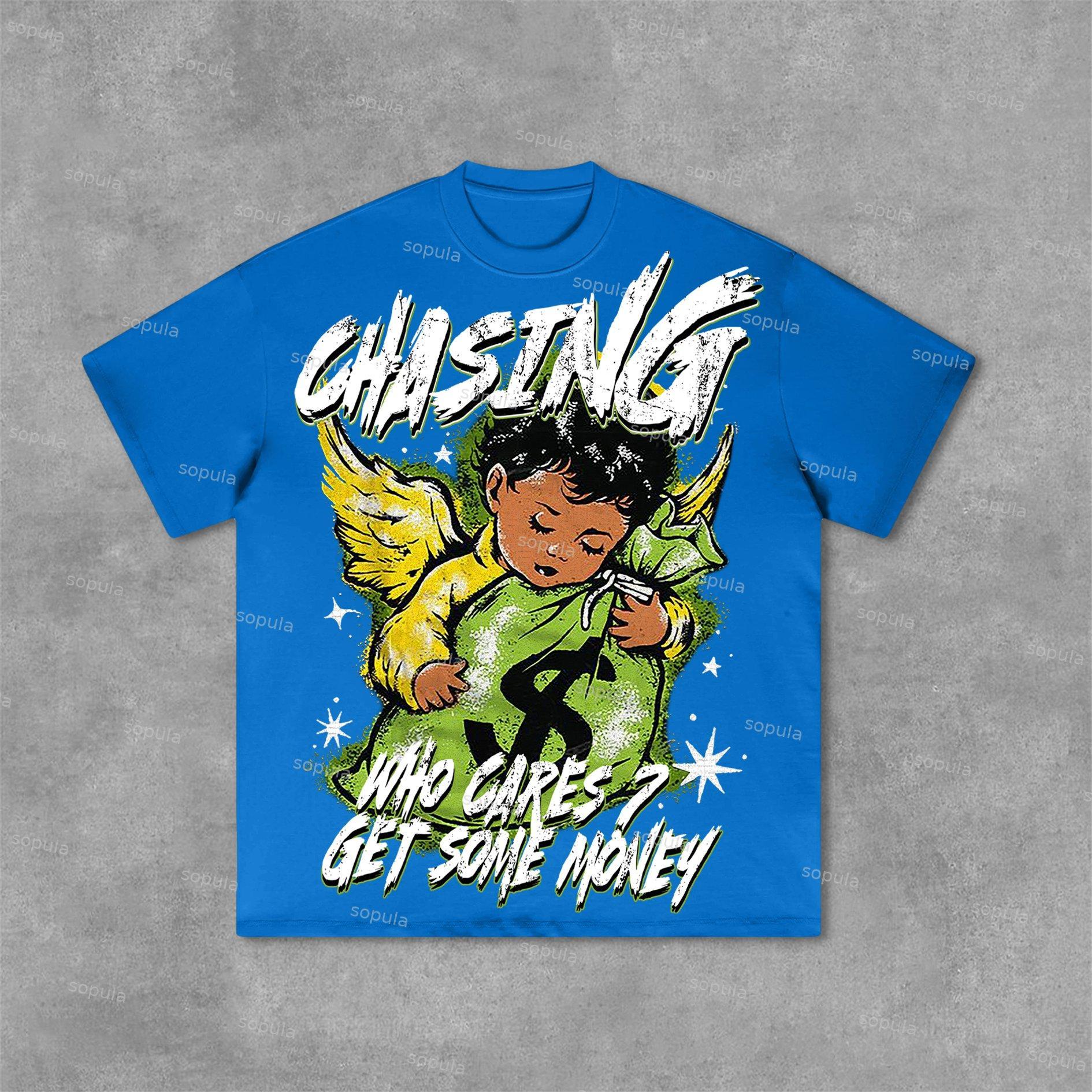 Sopula Chasing Money Graphic Print Cotton Retro T-Shirt Product Image
