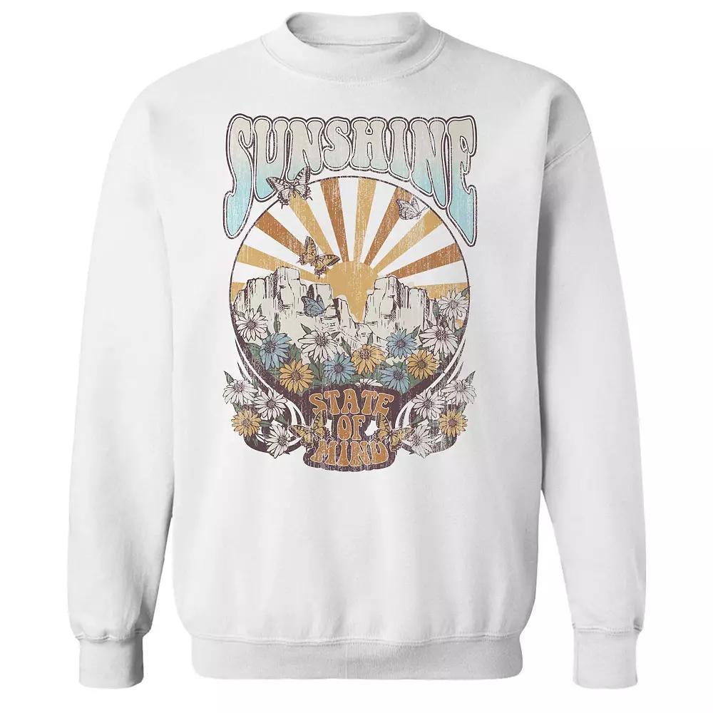 Junior's Sunshine Retro Graphic Fleece Sweatshirt, Women's, Size: XXL, White Product Image
