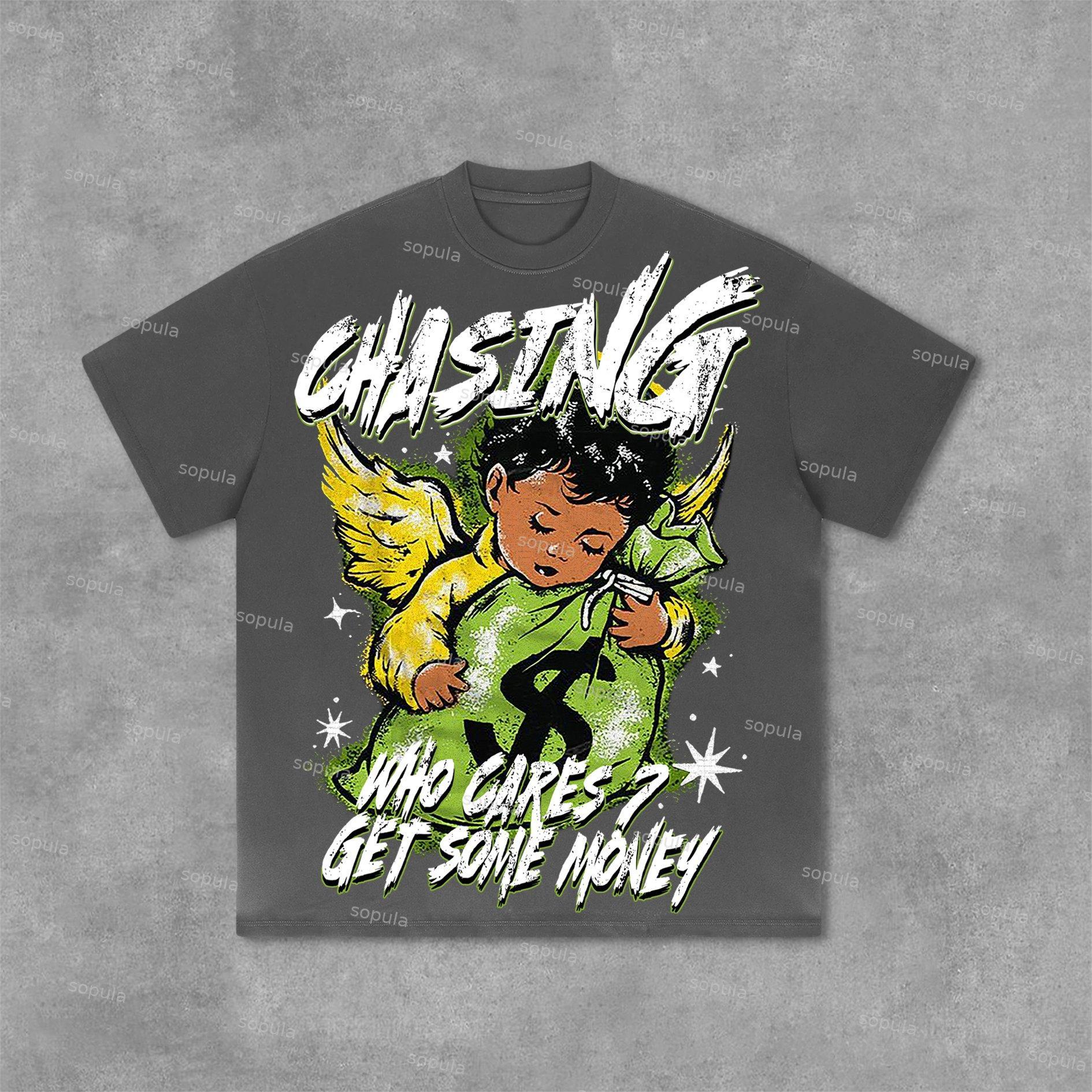 Sopula Chasing Money Graphic Print Cotton Retro T-Shirt Product Image