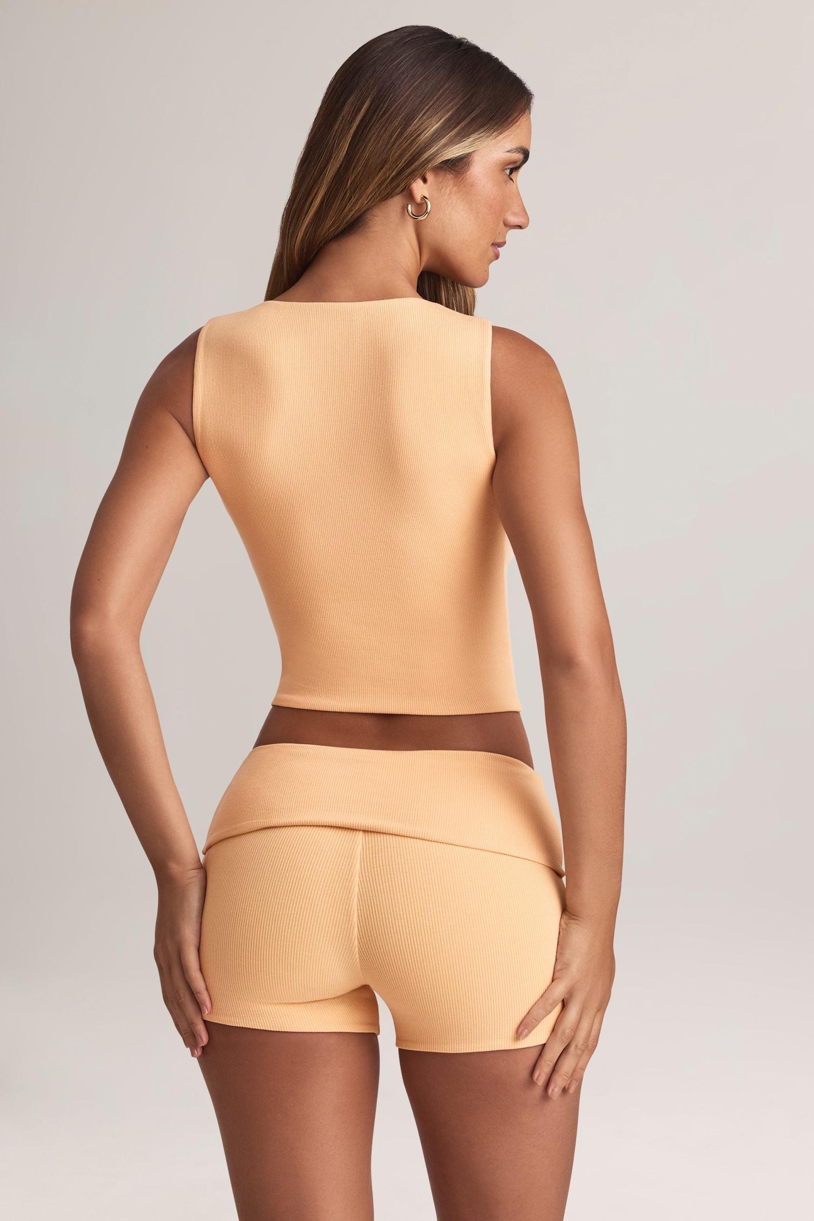 Modal Ribbed Button-Up Vest Top in Peach Product Image