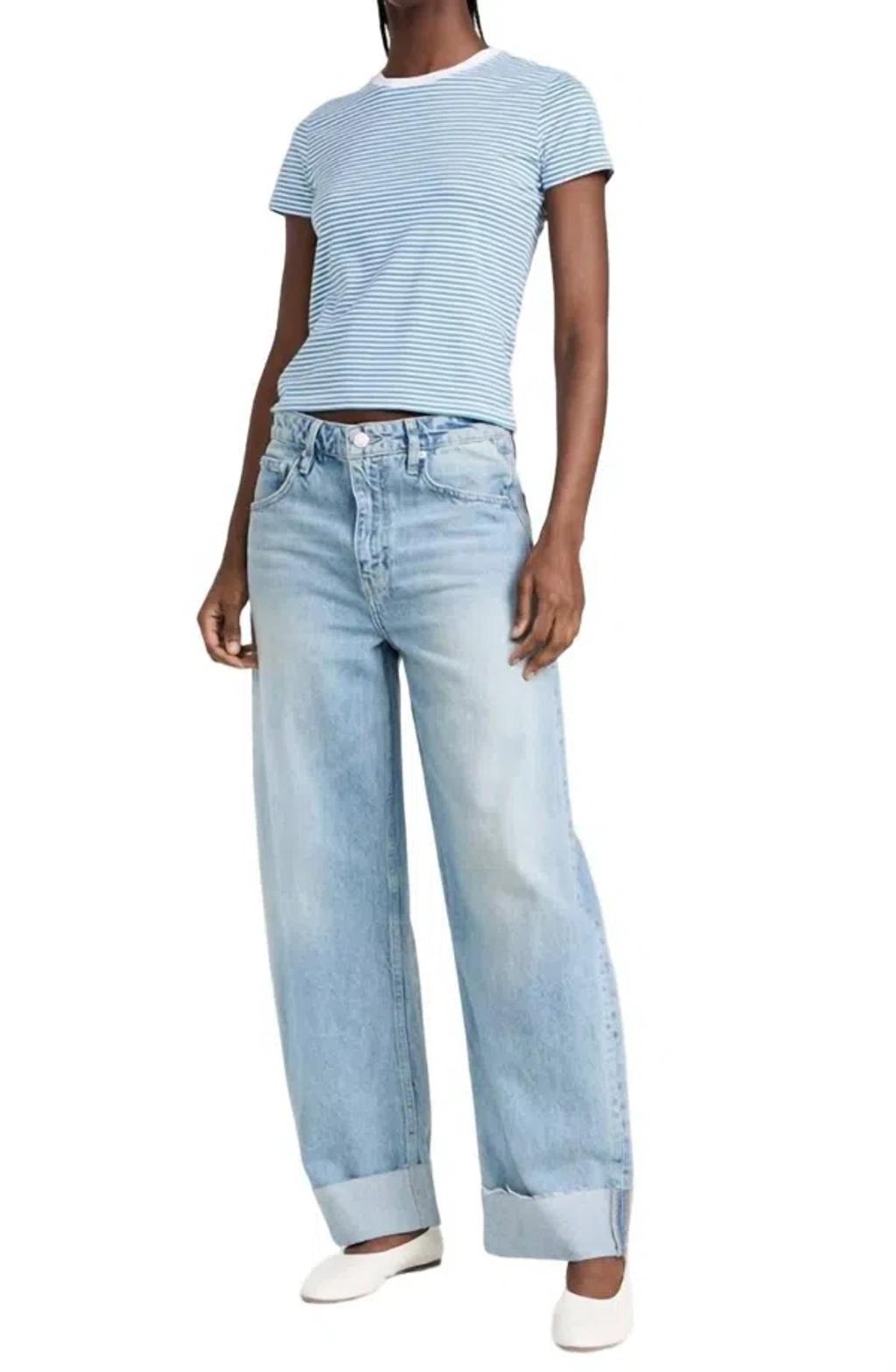 FRAME Long Barrel Raw Cuff Jeans Rhode In Blue Product Image