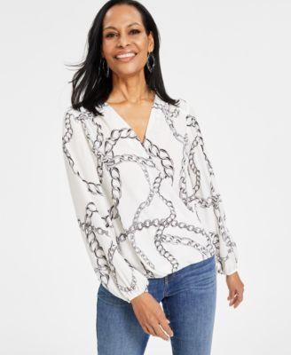 I.n.c. International Concepts Womens Printed Surplice Top, Created for Macys Product Image