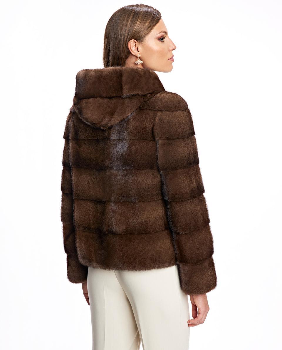 Hooded Horizontal Mink Jacket Product Image
