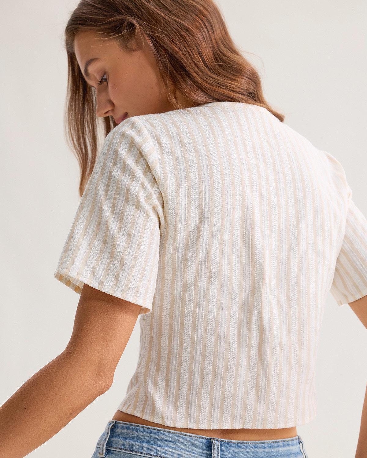 Yellow Striped Button Blouse Product Image