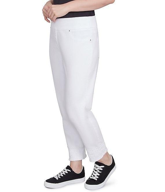 Ruby Rd. Straight Leg Embroidered Frayed Hem Pull-On Ankle Pants Product Image