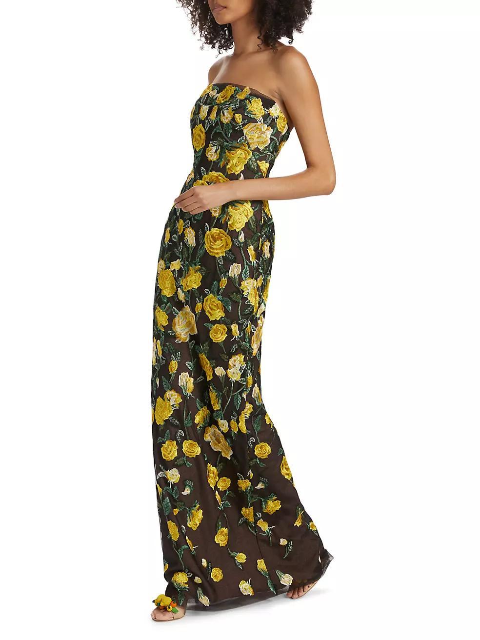 Floral Embroidered Strapless Gown Product Image