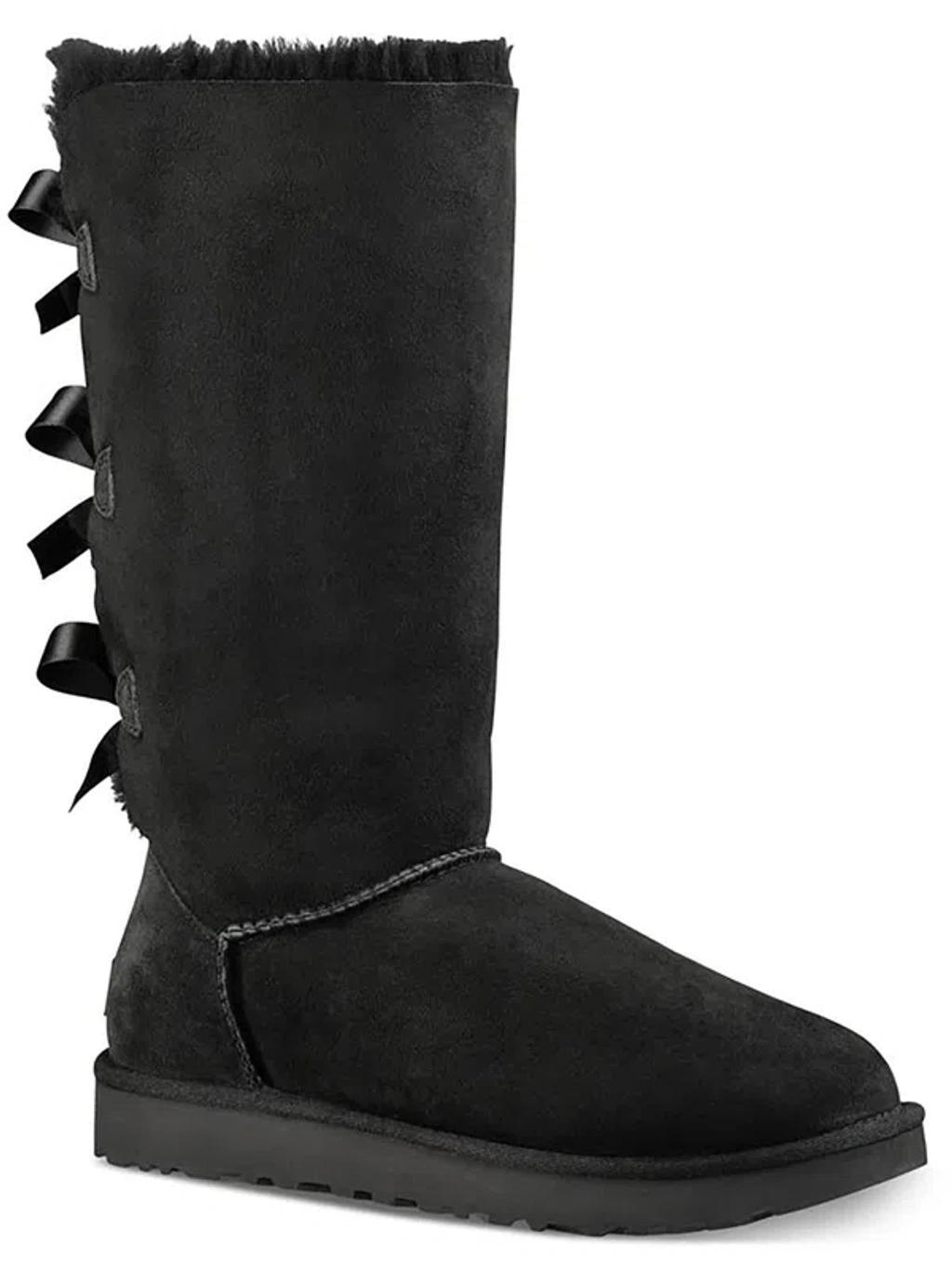 Bailey Bow Tall Shearling Fur Boots In Black Product Image