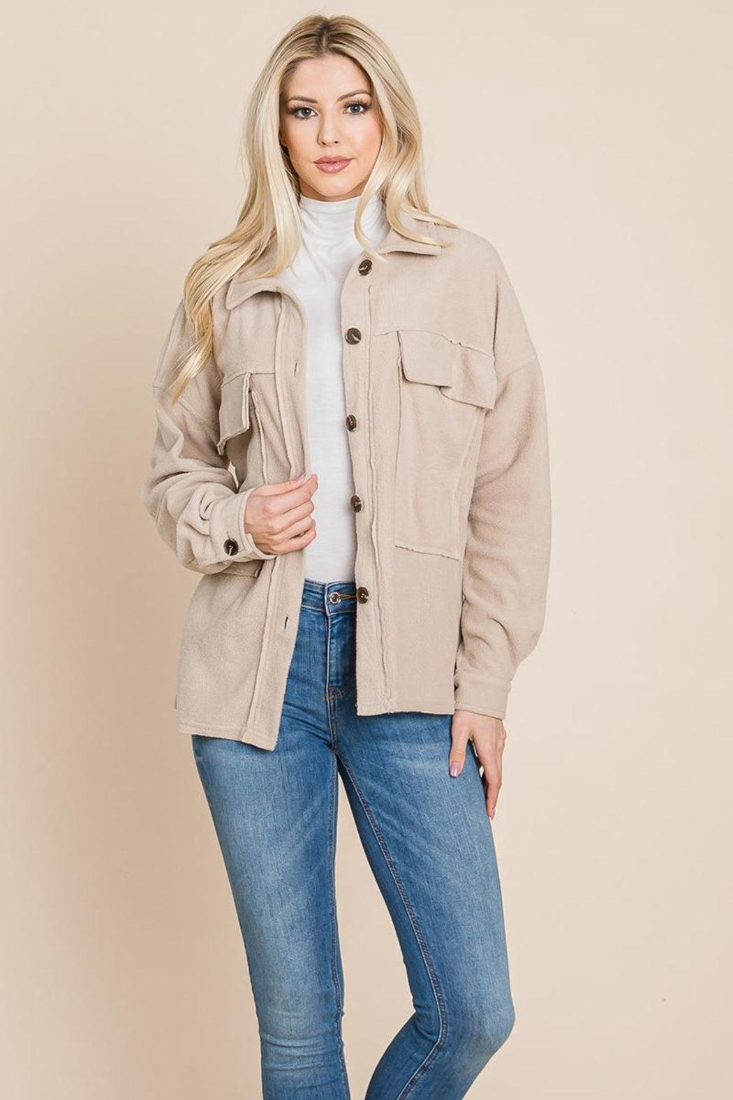 Fleece Jacket Lapel Button Up Sherpa Coat Product Image