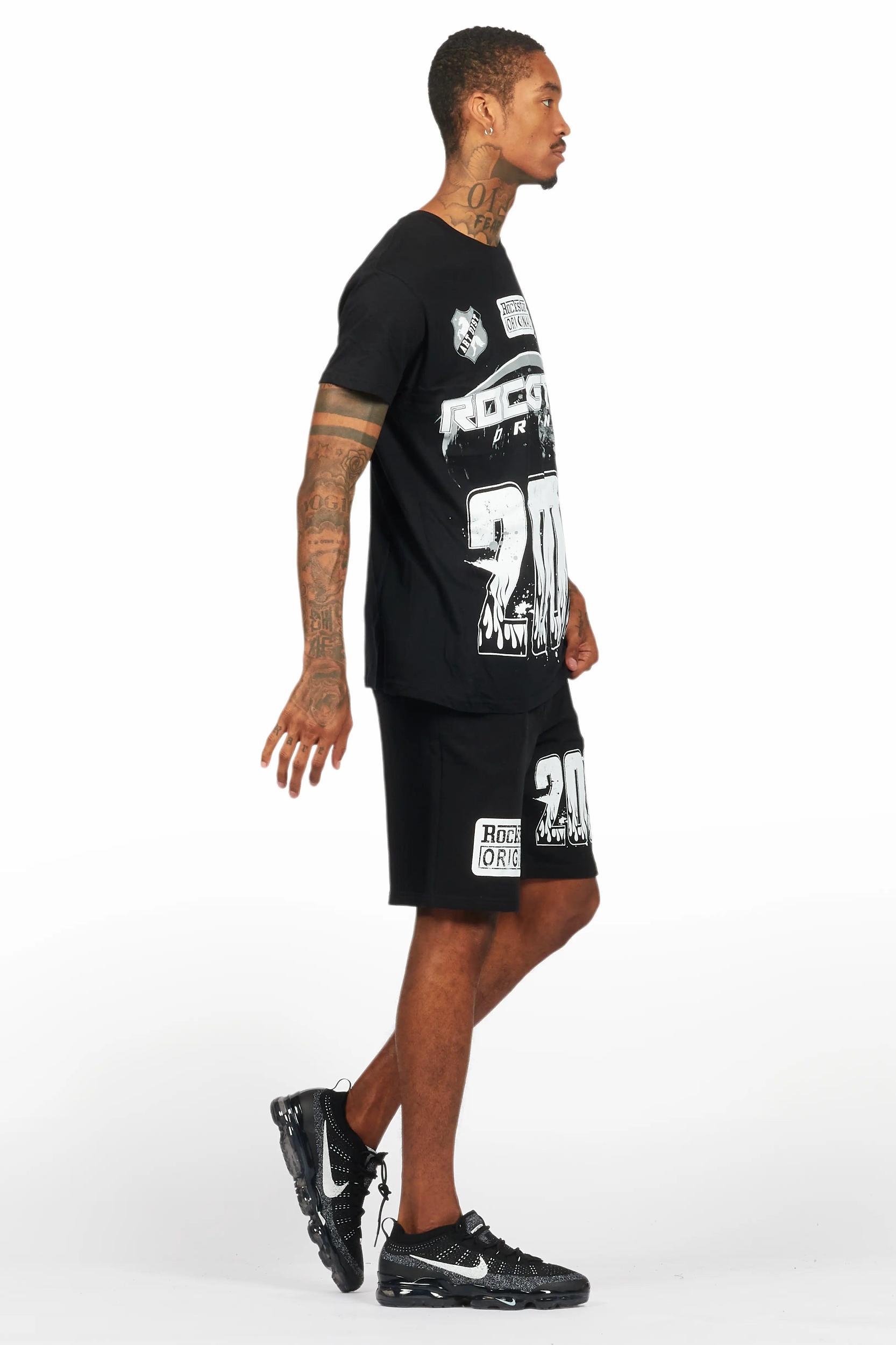 Amos Black Graphic T-Shirt Short Set Male Product Image