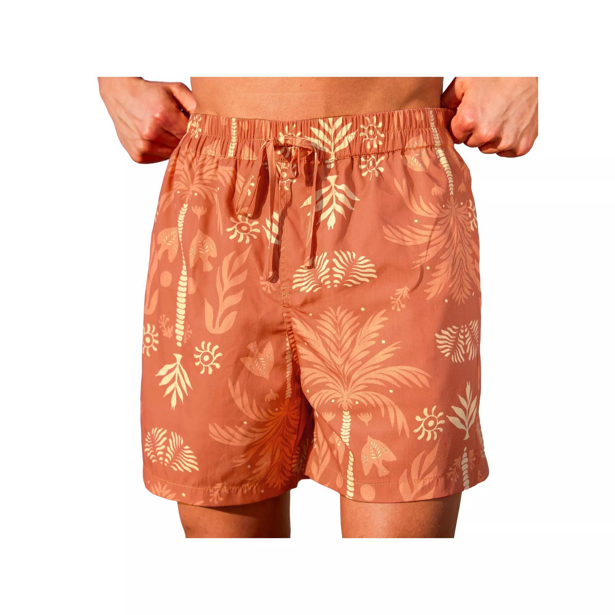 Men's Cupshe 9" Orange Tie Front Tropical Swim Trunks, Size: Medium, Brown Product Image