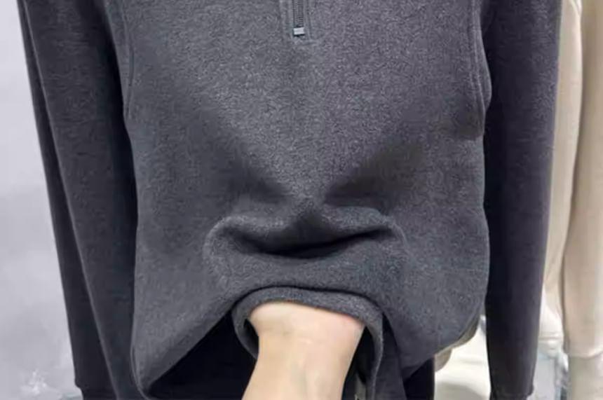 Half Zip Plain Hoodie Product Image