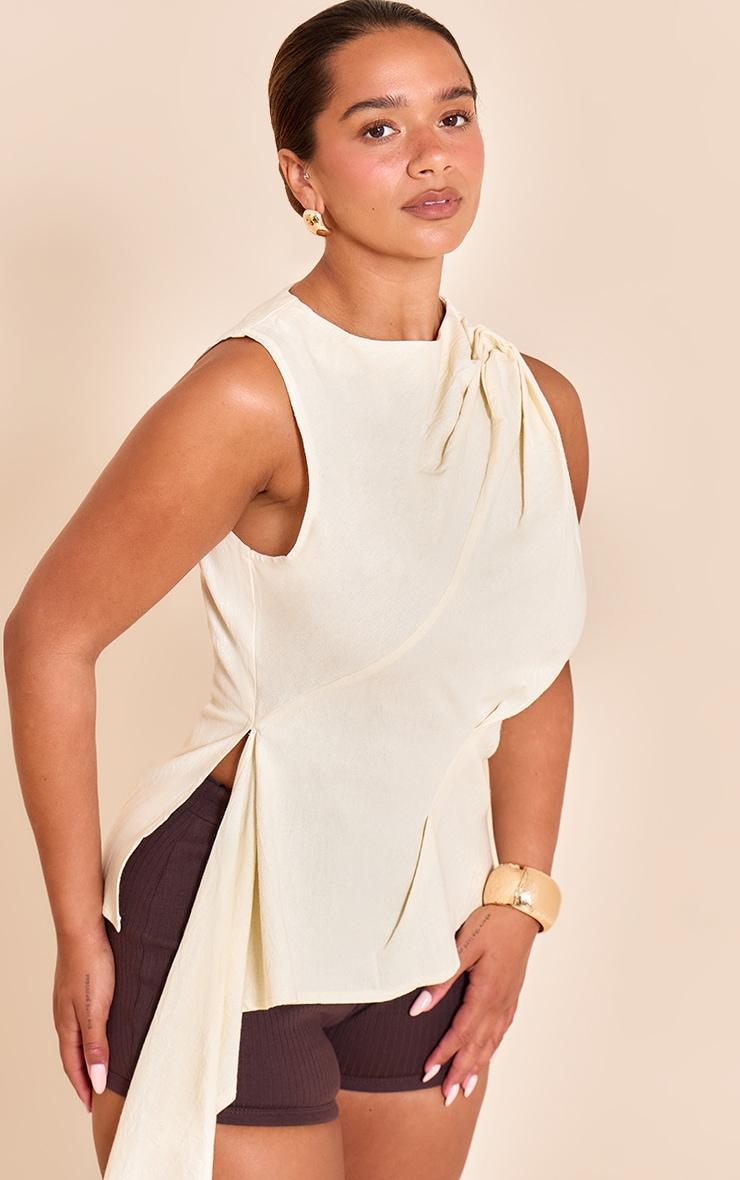 Shape Cream Linen Ruched Shoulder Draped Side Top Product Image