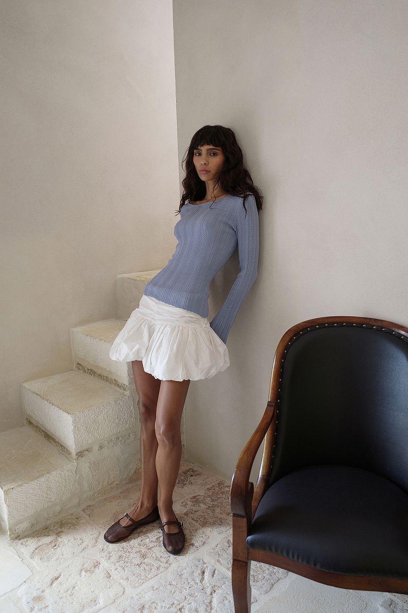 Knitted Pointelle Long Sleeve Top Product Image