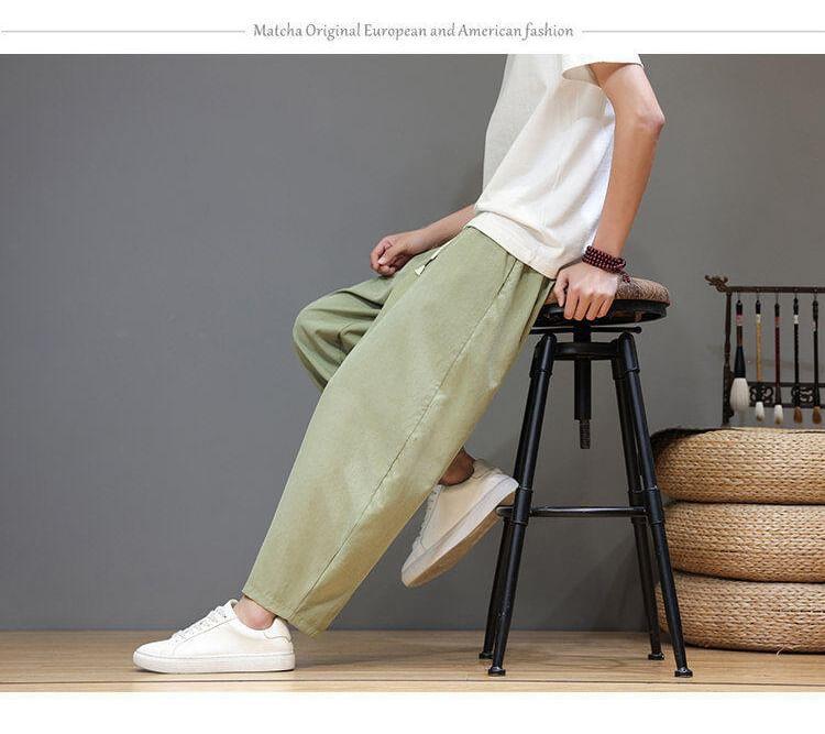 Drawstring Waist Plain Capri Straight Leg Pants Product Image