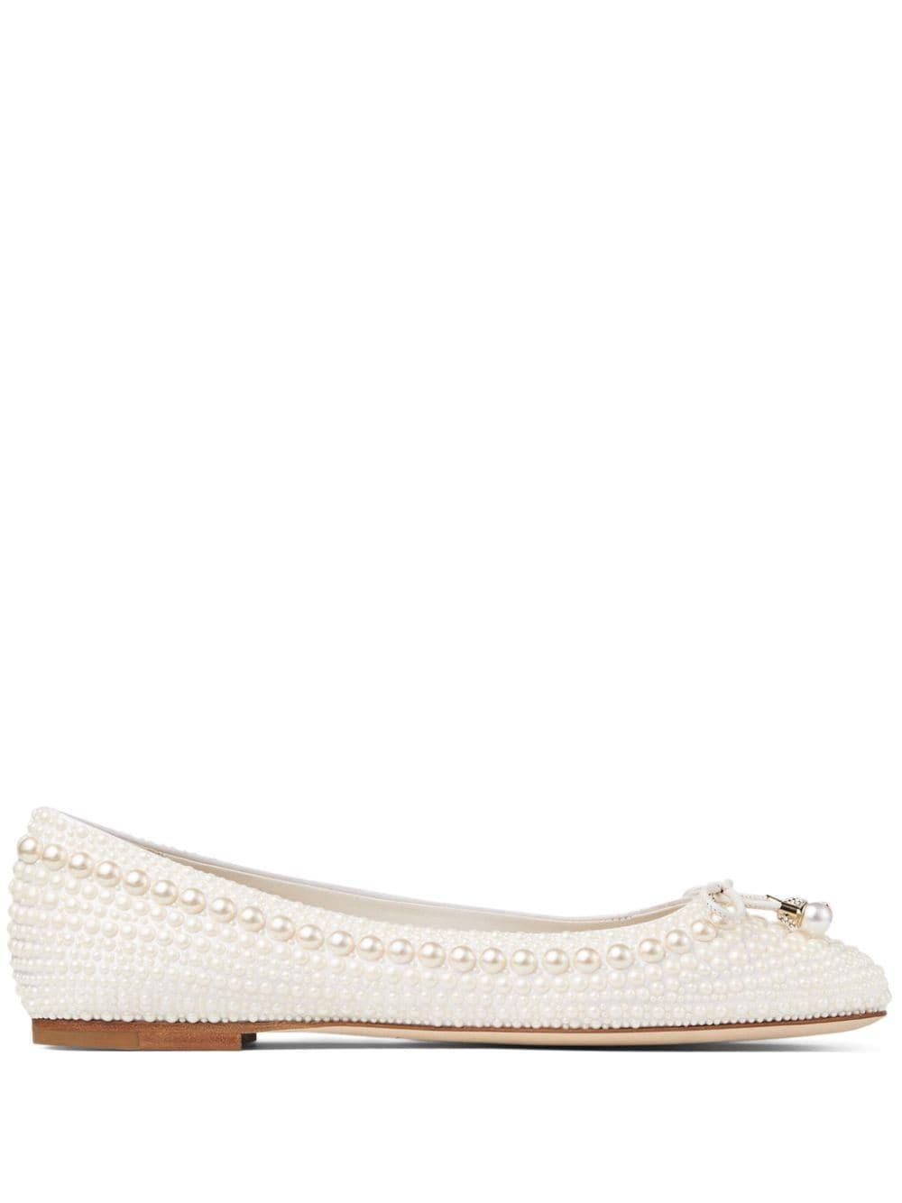 JIMMY CHOO Elme Pearl-embellished Ballerina Shoes In White Product Image