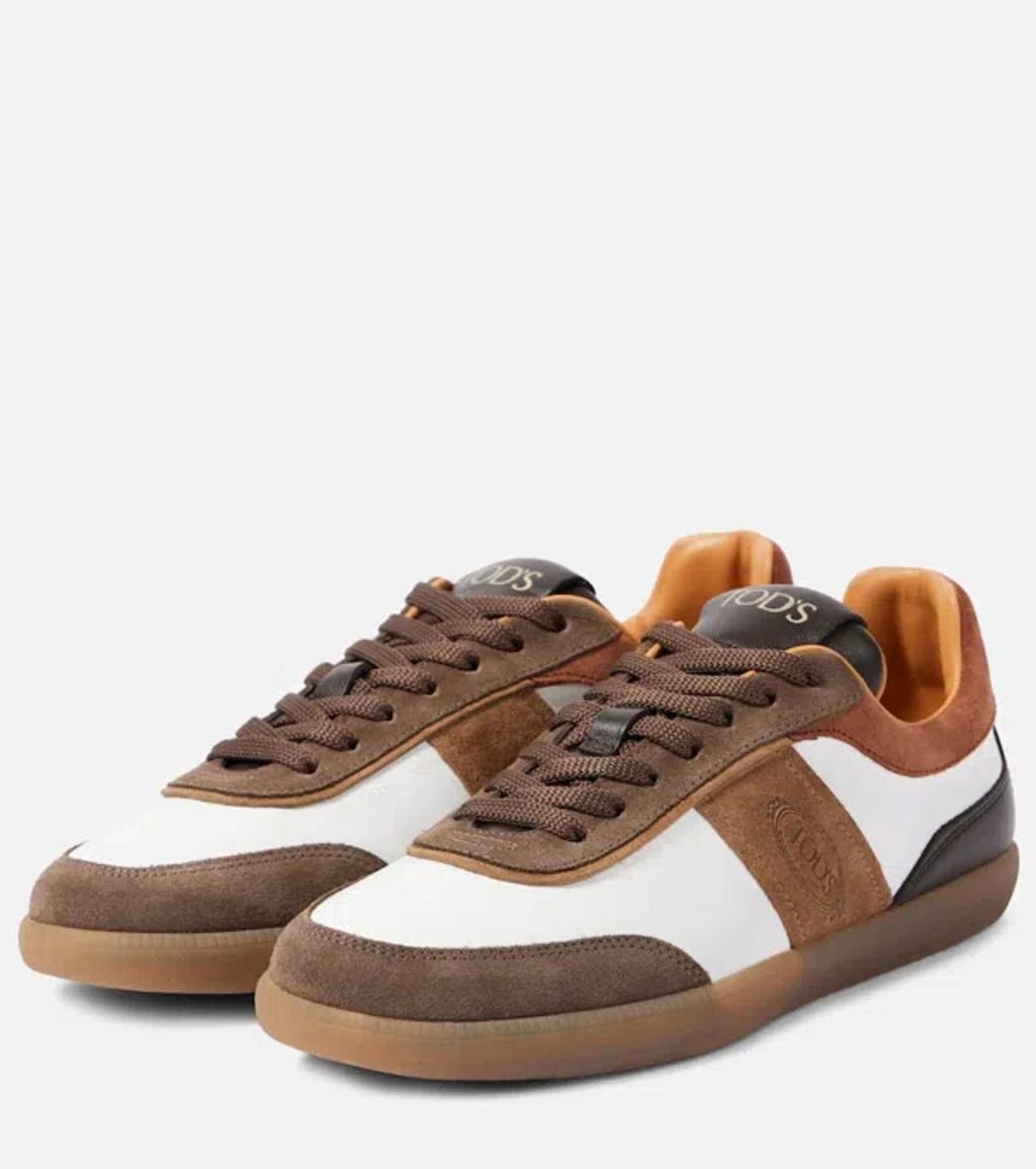 TOD'S Tabs Suede-trimmed Leather Sneakers In Brown Product Image