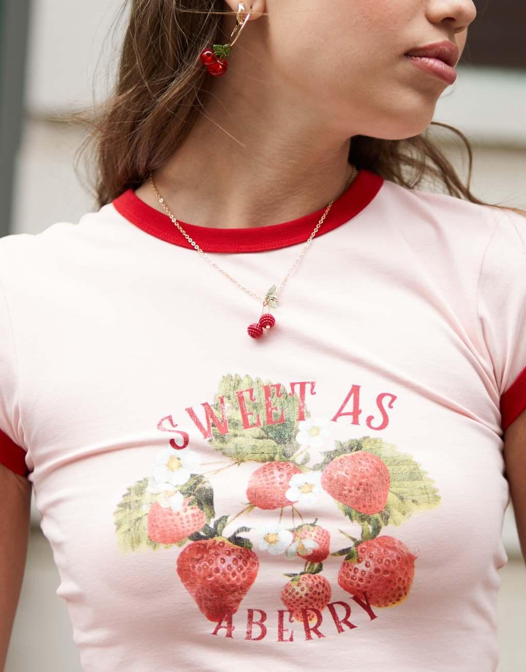 Miss Selfridge Sweet As A Berry tipped tee in pink Product Image