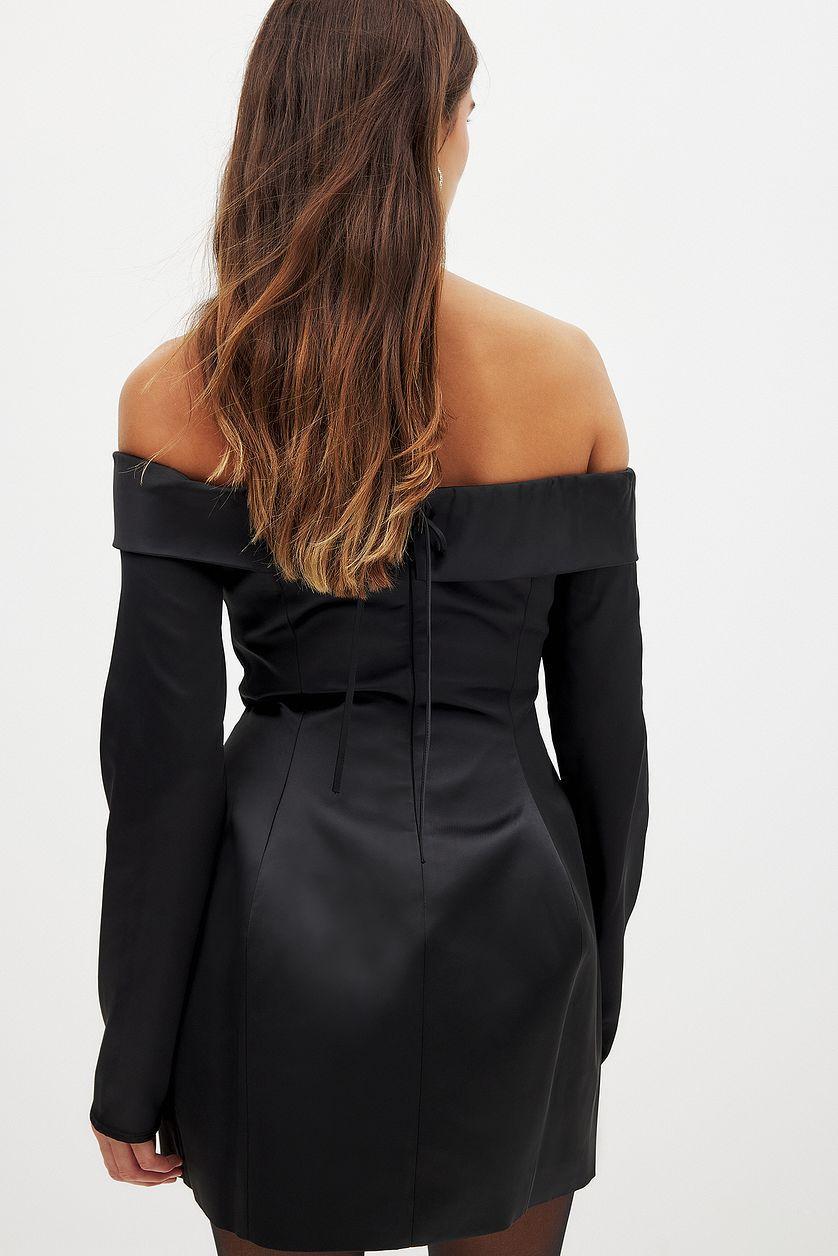 Off Shoulder Satin Mini Dress Product Image