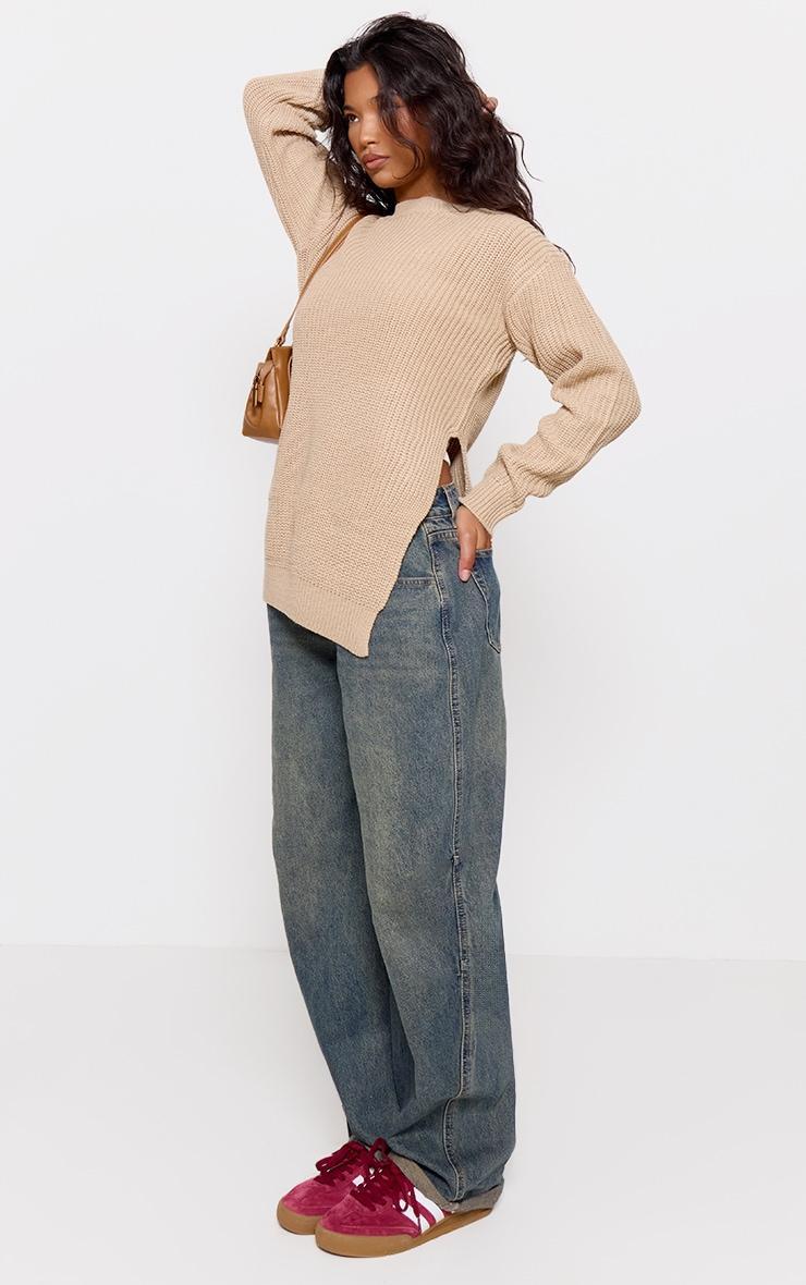 Stone Round Neck Side Split Sweater Product Image