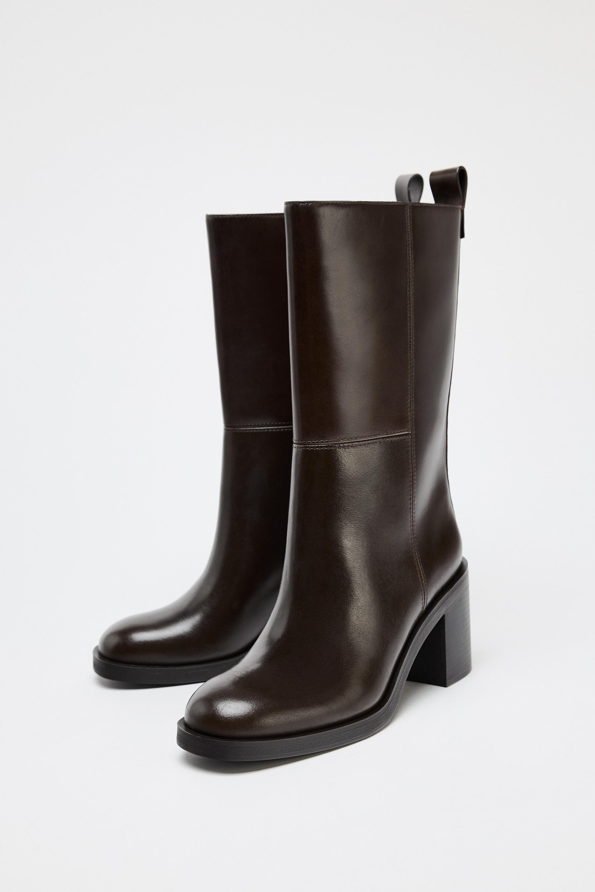 PULL-ON HEELED LEATHER BOOTS Product Image