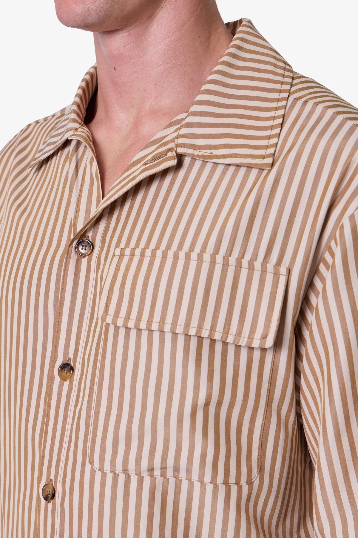 Striped One Pocket Pajama Shirt - Brown/Cream Product Image