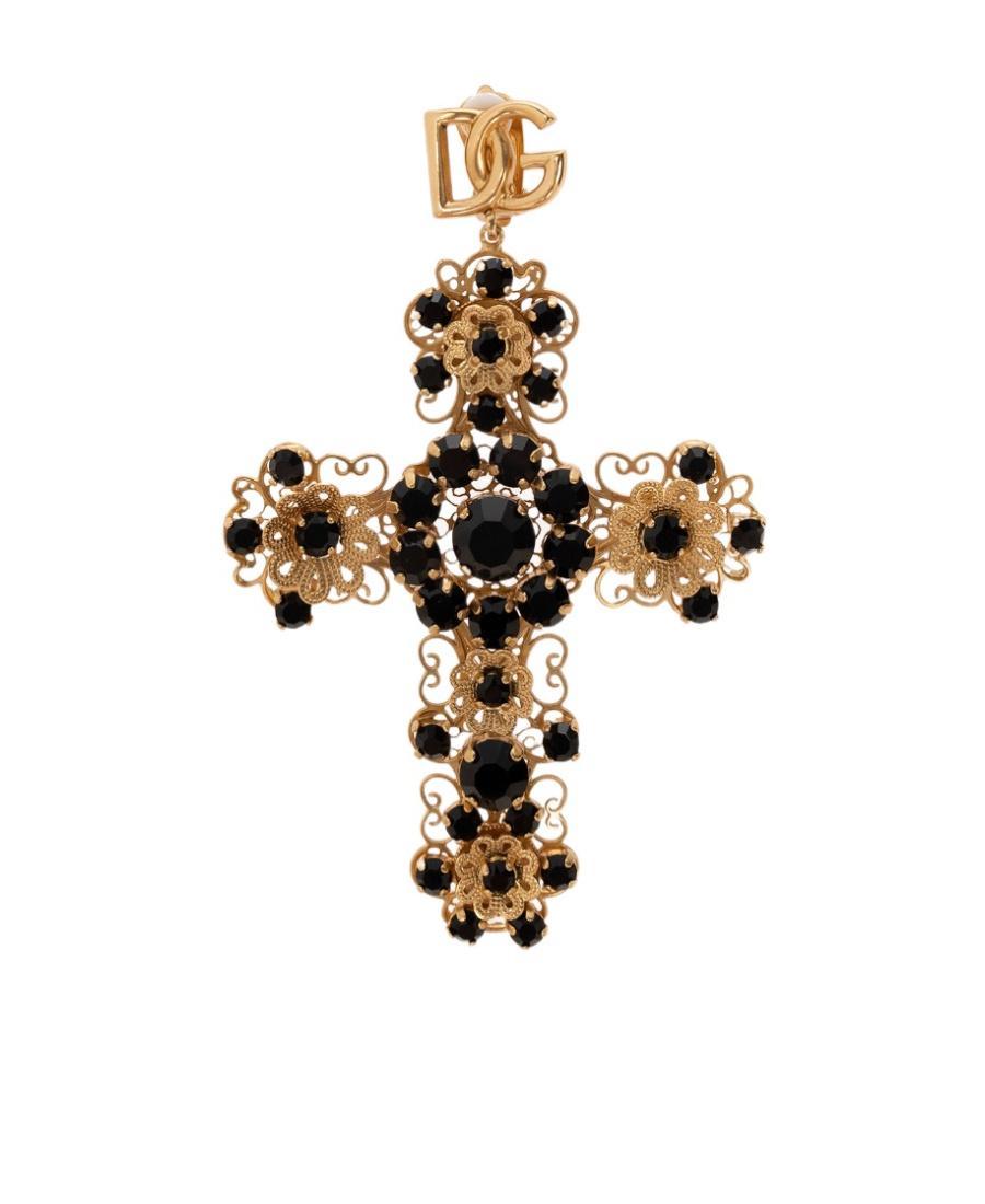 DOLCE & GABBANA Rhinestone-embellished Cross Pendant Earrings In Gold Product Image