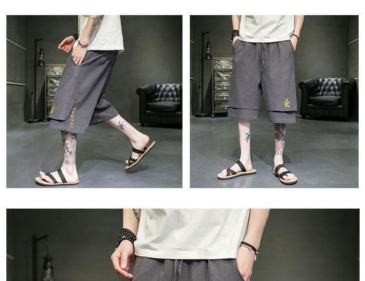 Drawstring Waist Embroidered Panel Shorts Product Image