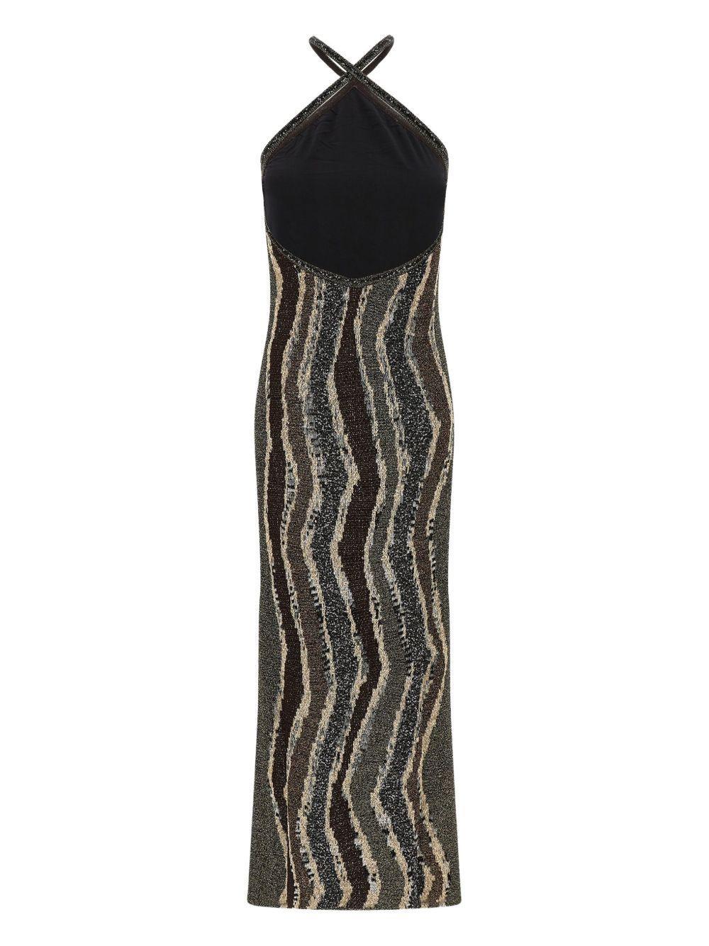 wave-pattern halterneck  maxi dress Product Image