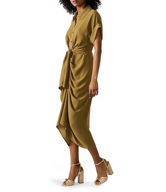 Steve Madden Tori Point Collar Neck Short Sleeve Button Front Midi Dress Product Image