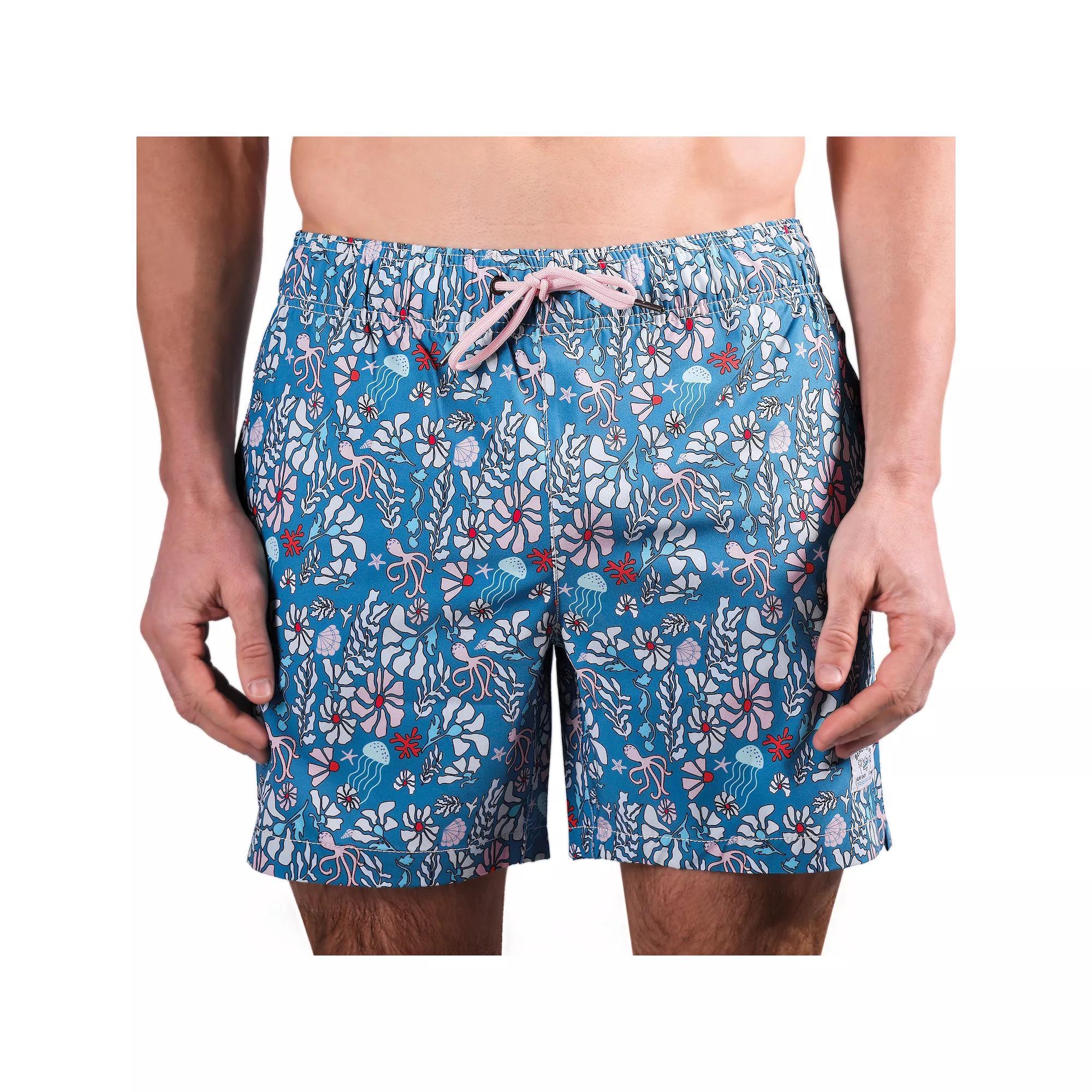 Men's Beach Bros 6.5-Inch Blue Floral Print 4-Way Stretch Mesh Lined Swim Trunks, Size: XL Product Image