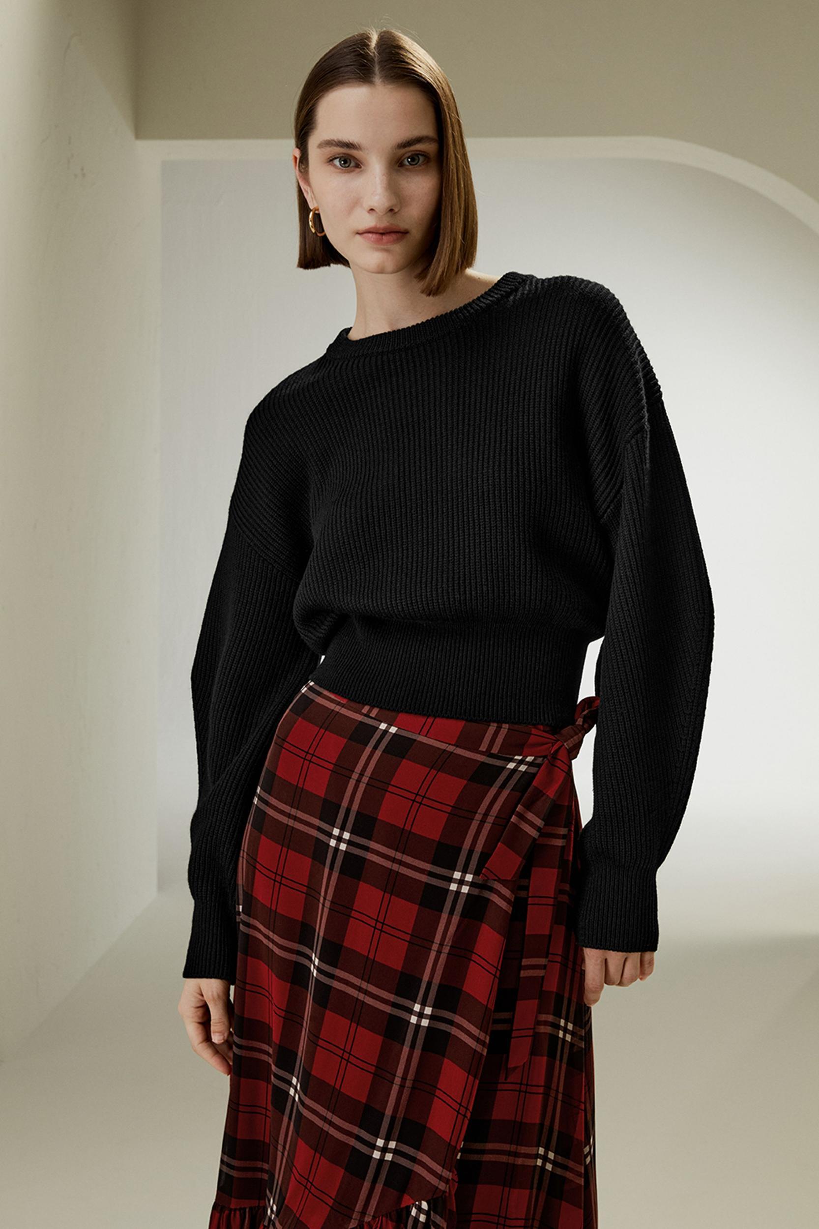 Round Neck Drop-Shoulder Merino Wool Sweater Product Image