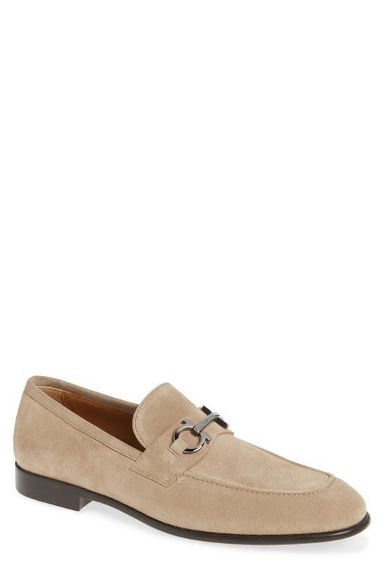 FERRAGAMO Men's Foster Gancini Suede Bit Loafers In Beige Product Image