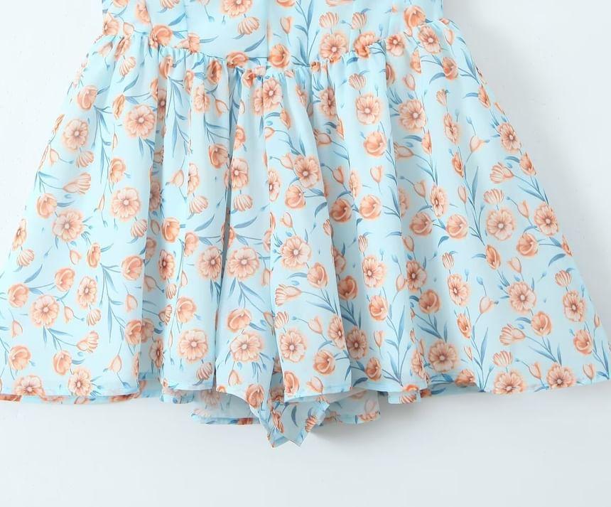 Spaghetti Strap Floral Print Mini A-Line Romper Product Image