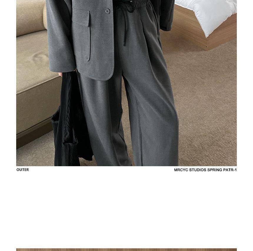 Button-Up Plain Blazer / High Waist Dress Pants Product Image