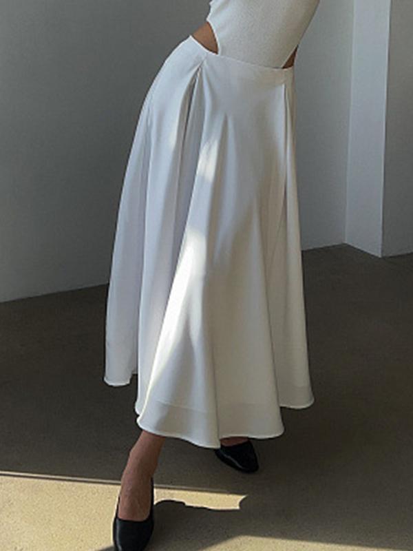 Satin High Rise A-line Midi Skirt Product Image