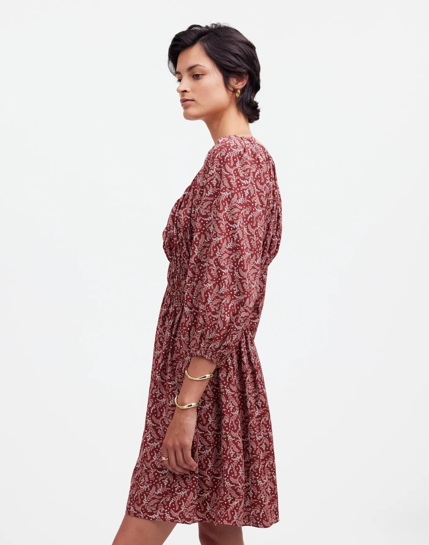 Puff-Sleeve V-Neck Mini Dress in Paisley Floral Product Image