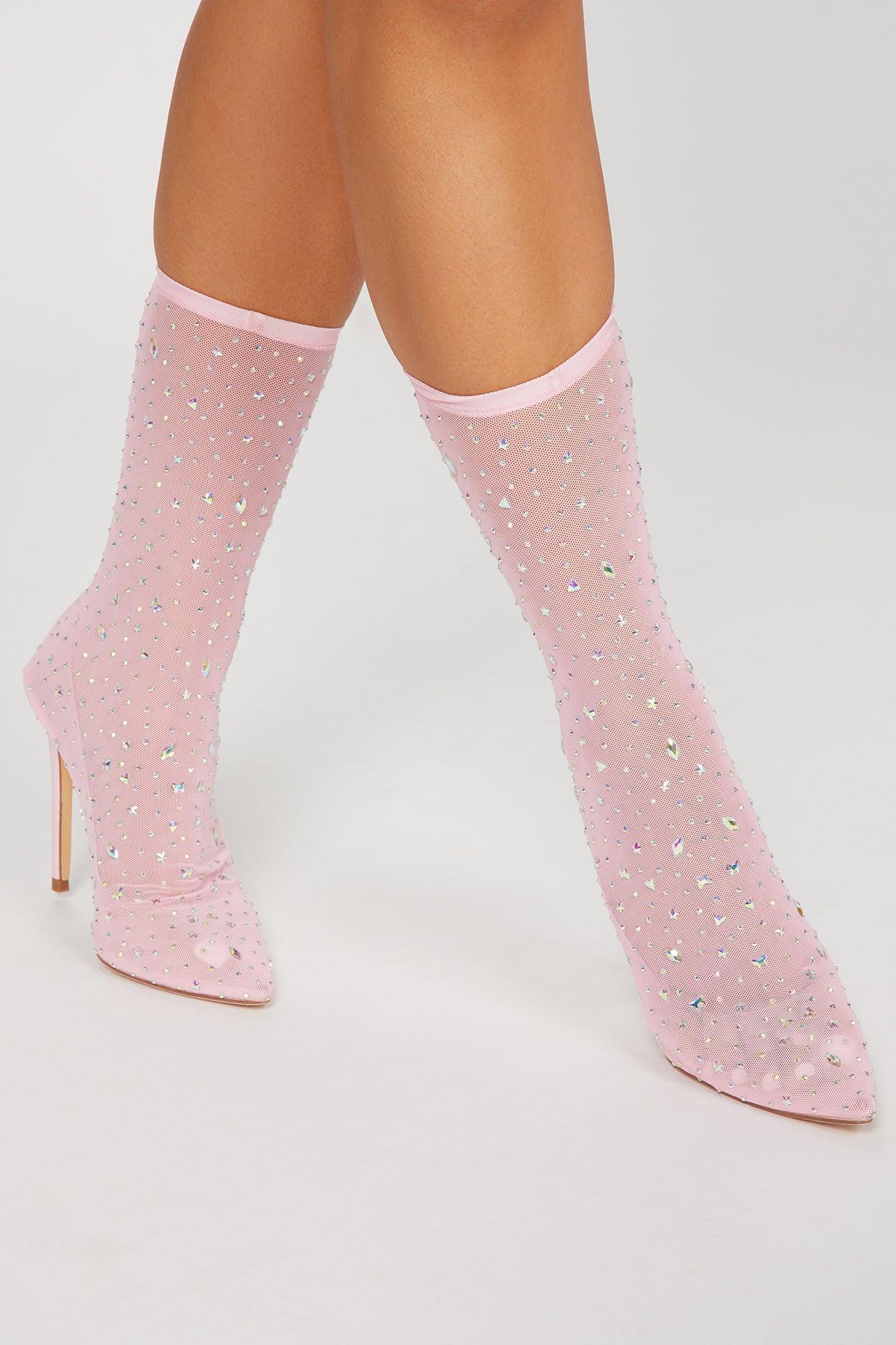 See Me Through Embellished Booties - Pink Product Image